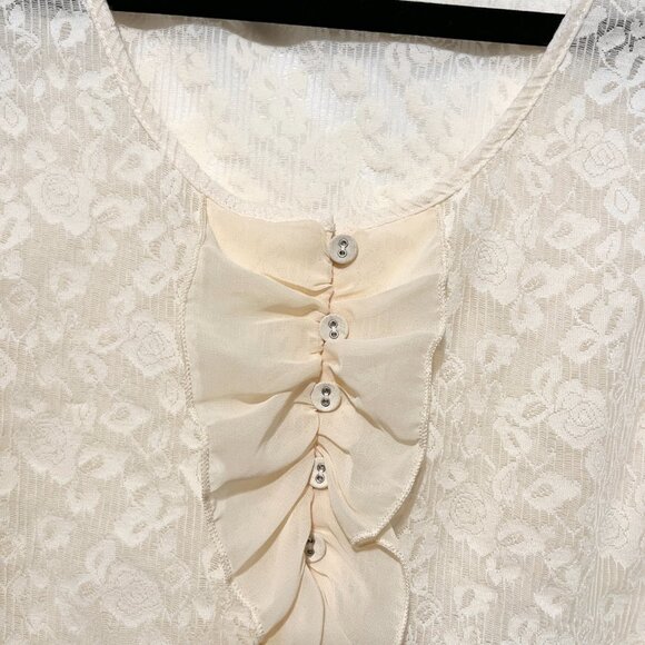 Womens Ivory Lace Ruffle Tank M Coquette Soft Girl Romantic Victorian Ethereal - Picture 3 of 10